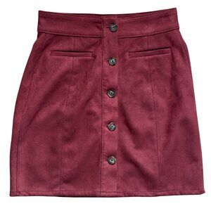 Maurices Mini Skirt Size 2 Faux Suede Burgundy Red Button Front Chic Academia